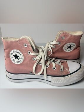 Platform Converse High Top Sneakers - Dusty Pink and White
